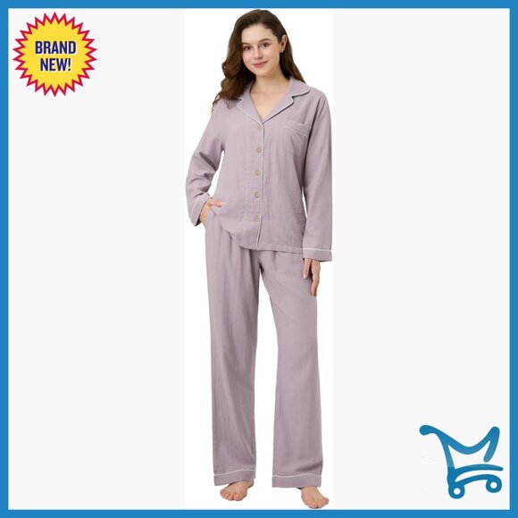 Soft Cotton Pajama Set Women's 2-Piece Sleepwear Lounge Button-Up